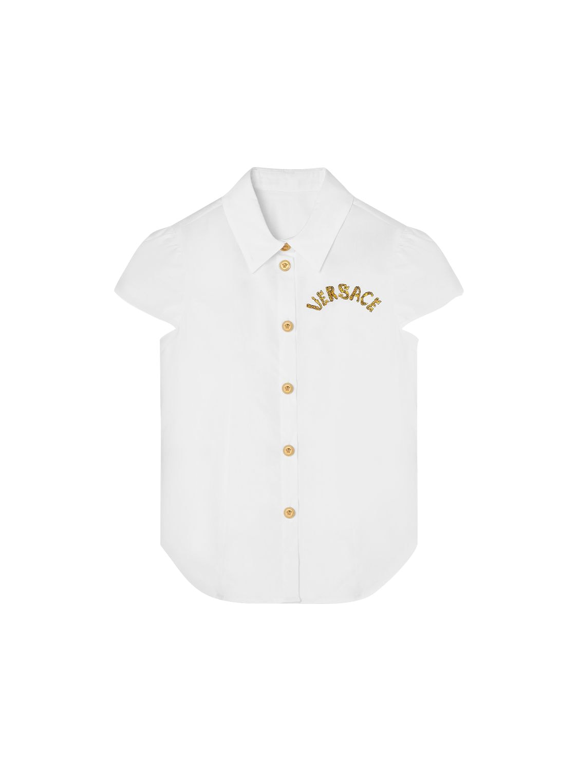 Shop Versace Cotton Poplin Shirt W/ Logo In White