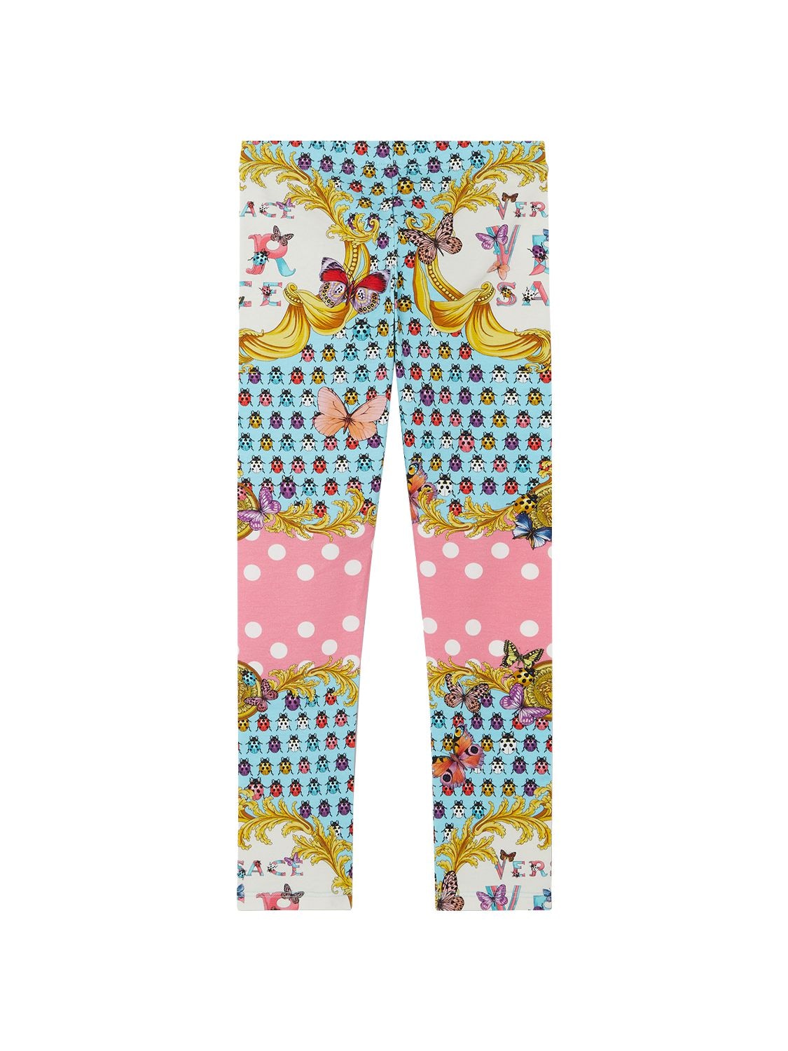 Shop Versace Printed Cotton Leggings In Multicolor