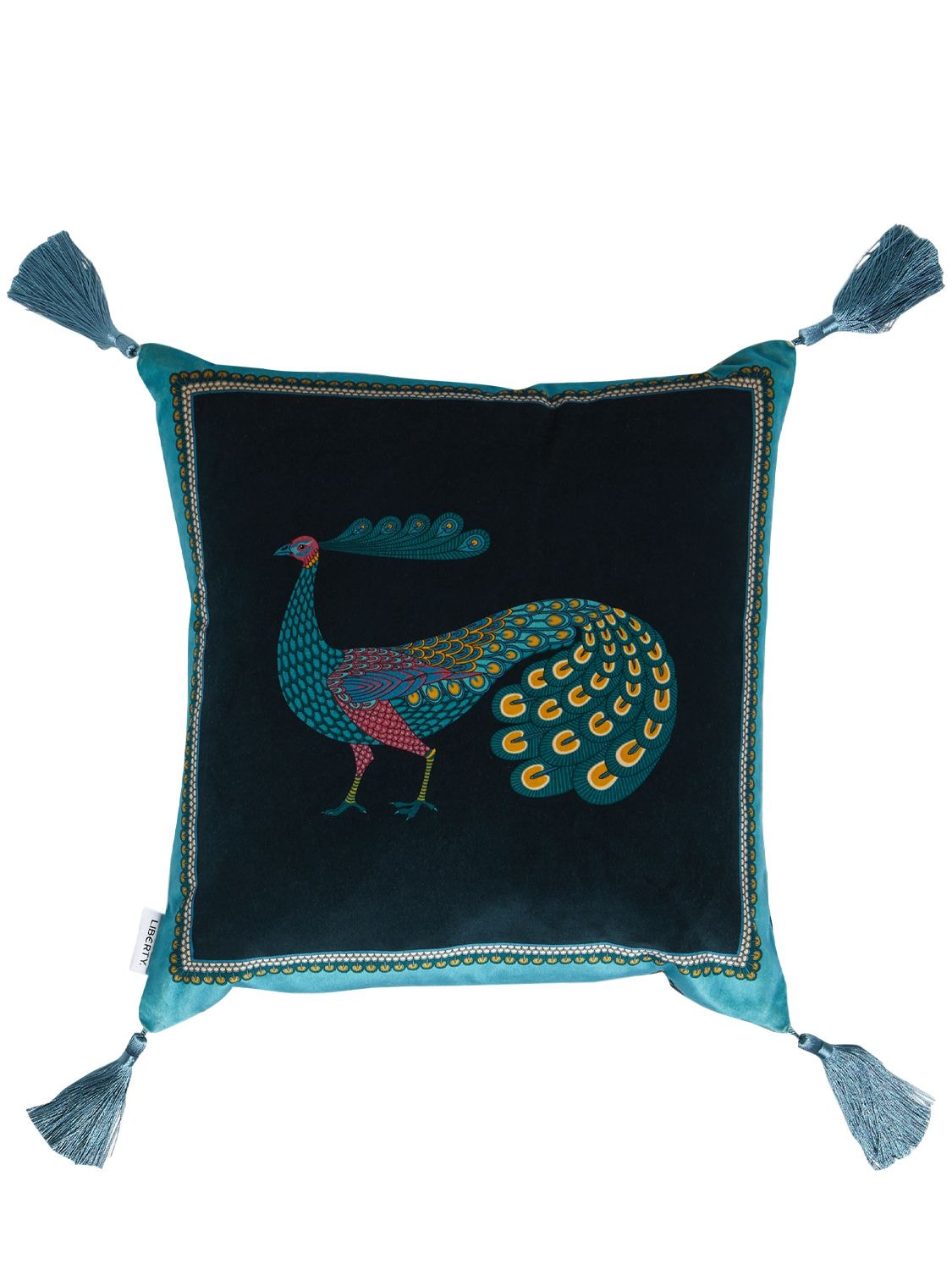 Liberty Peacock Garden Velvet Cushion In Blue