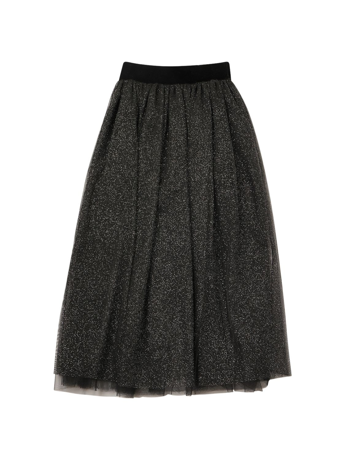 Monnalisa Kids' Pleated Tulle Skirt In Black
