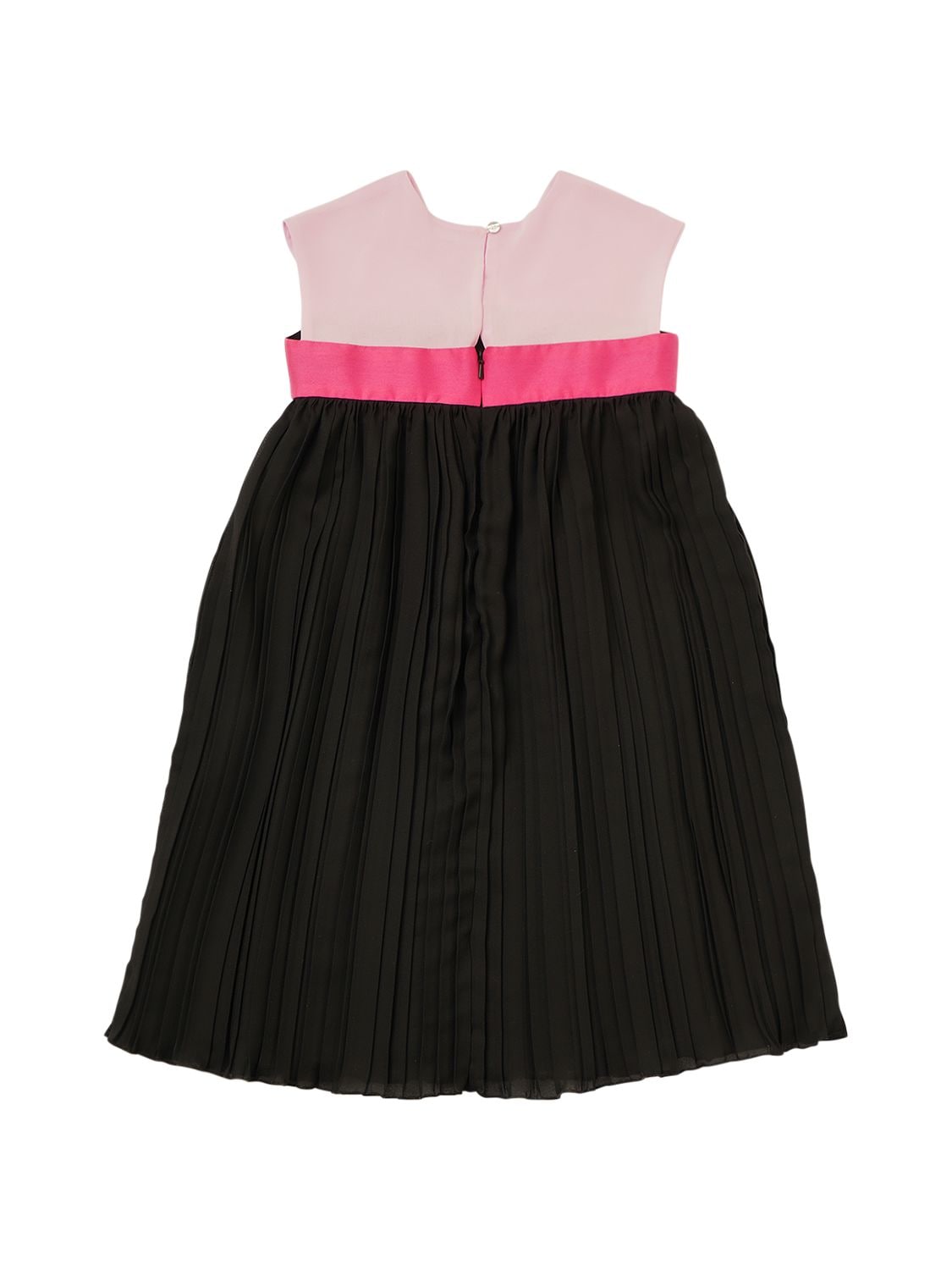 Shop Monnalisa Georgette Dress W/ Bow In Black,pink