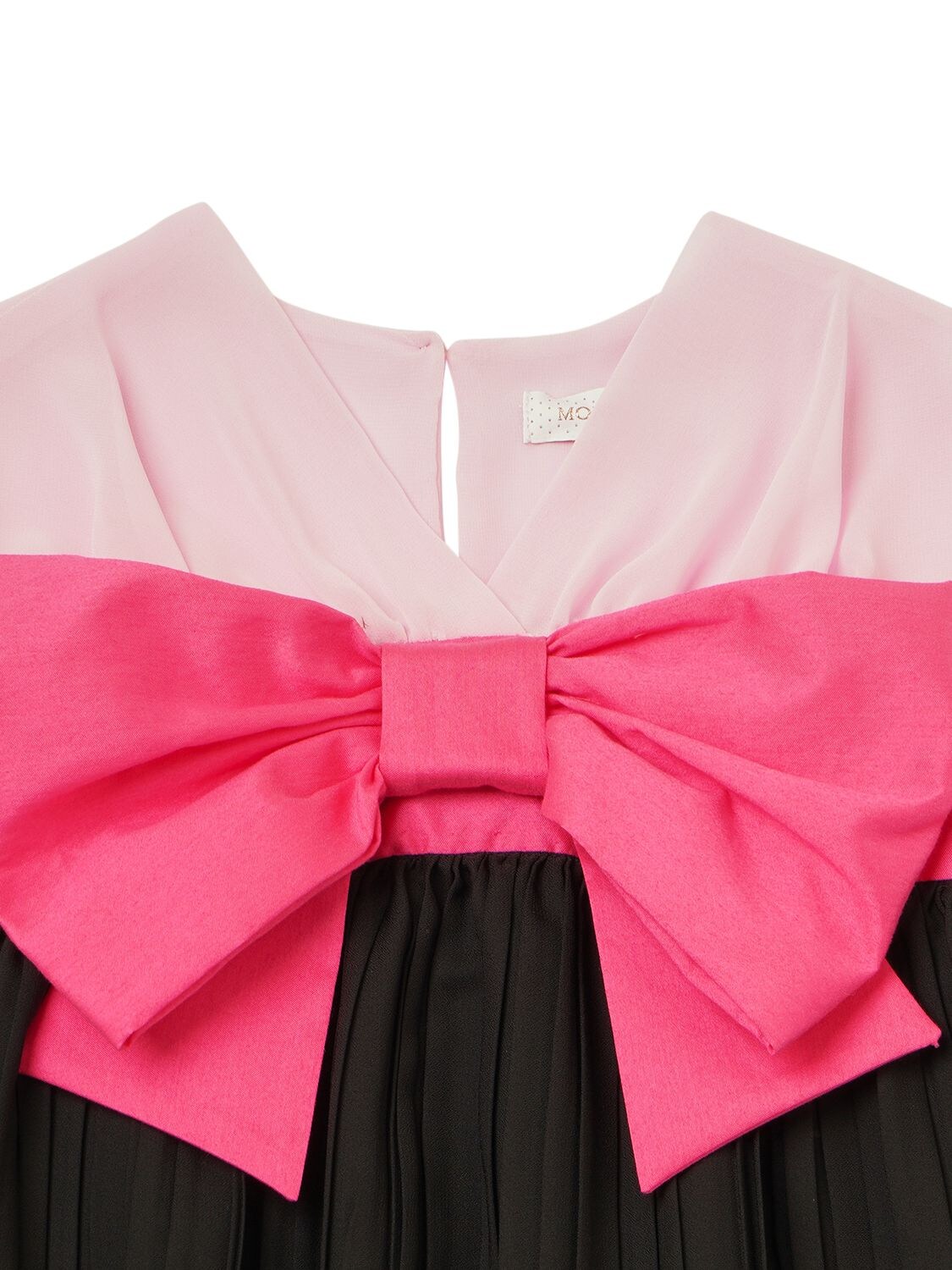 Shop Monnalisa Georgette Dress W/ Bow In Black,pink