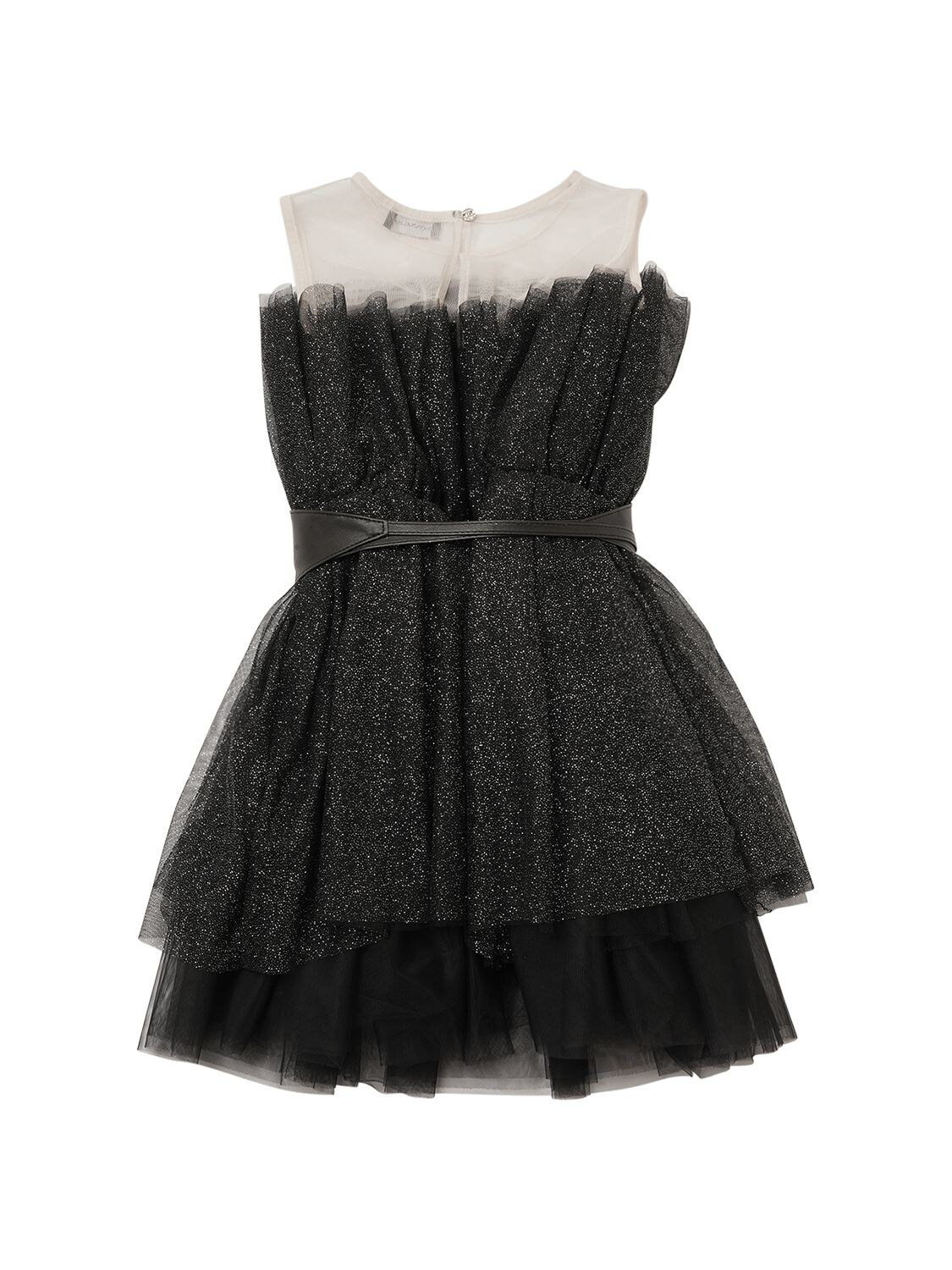 MONNALISA GLITTERED TULLE DRESS W/ BELT 