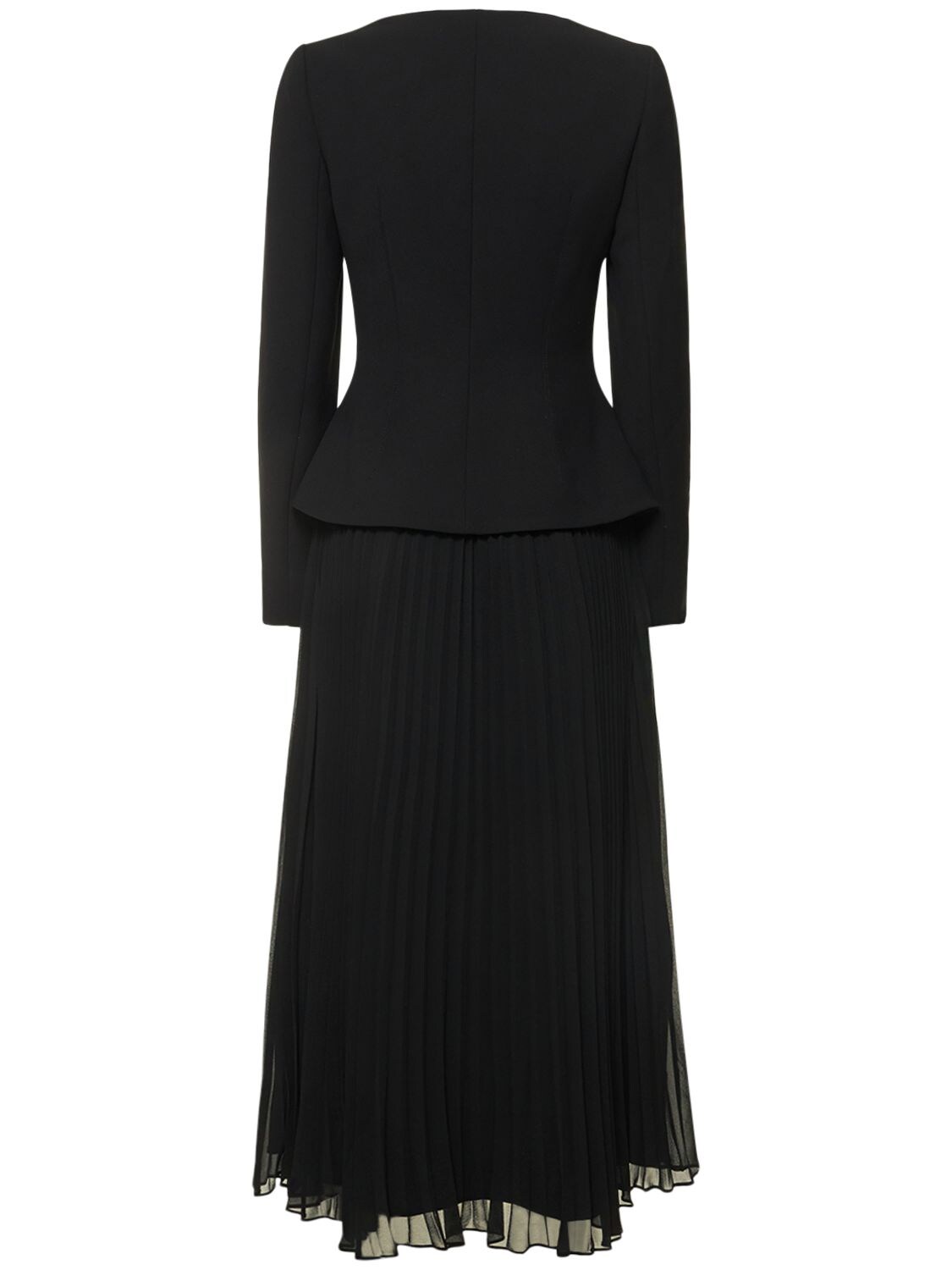 Shop Self-portrait Pleated Chiffon Bouclé Midi Dress In Black
