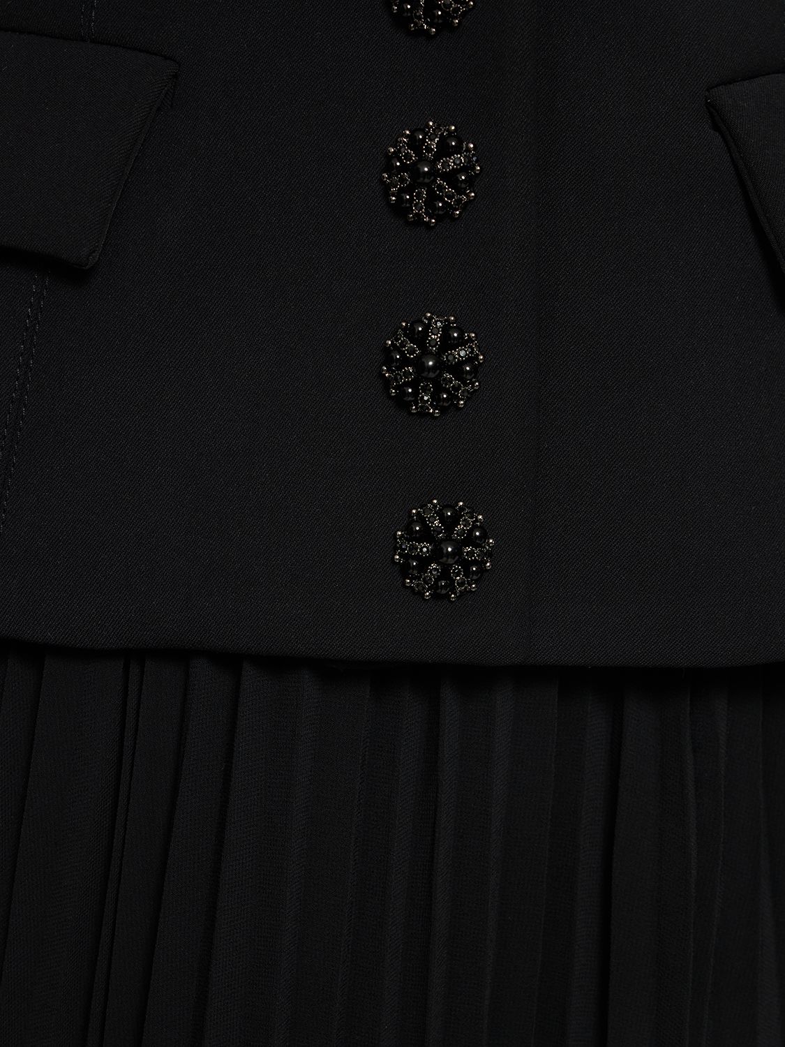 Shop Self-portrait Pleated Chiffon Bouclé Midi Dress In Black