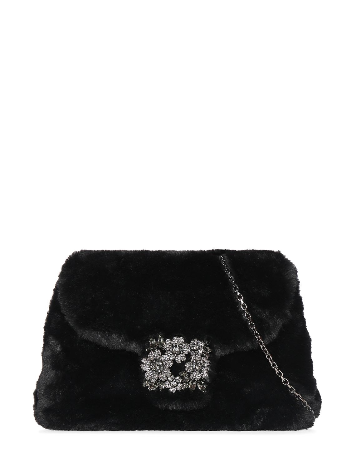 Shop Roger Vivier Mini Rv Bouquet Faux Fur Clutch In Black