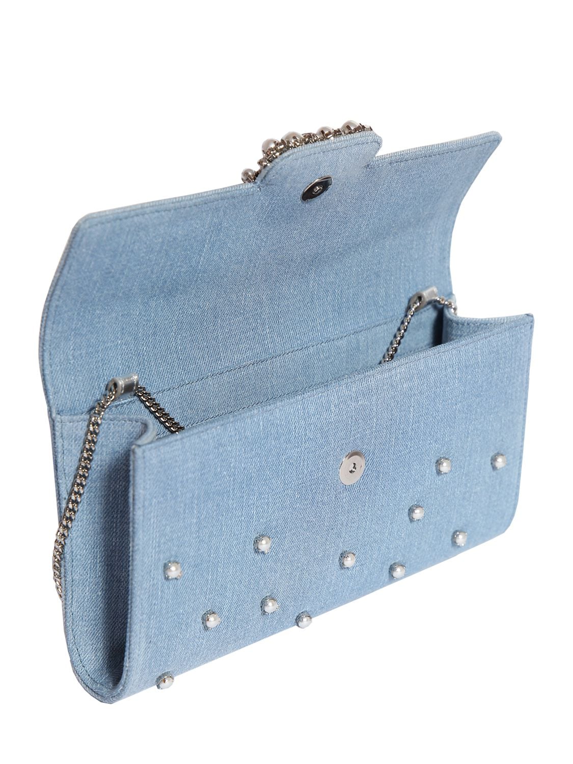 Roger Vivier Embellished Denim Clutch Bag in Blue