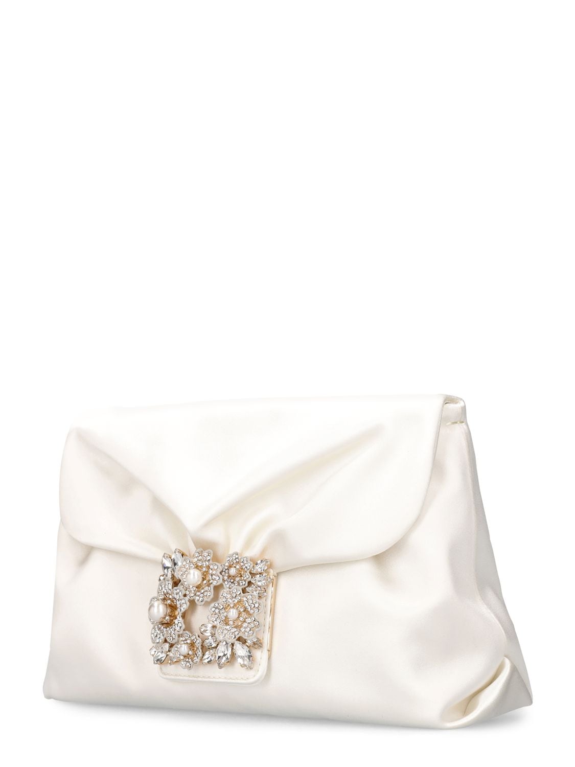 Shop Roger Vivier Rv Bouquet Drape Satin Clutch In Panna