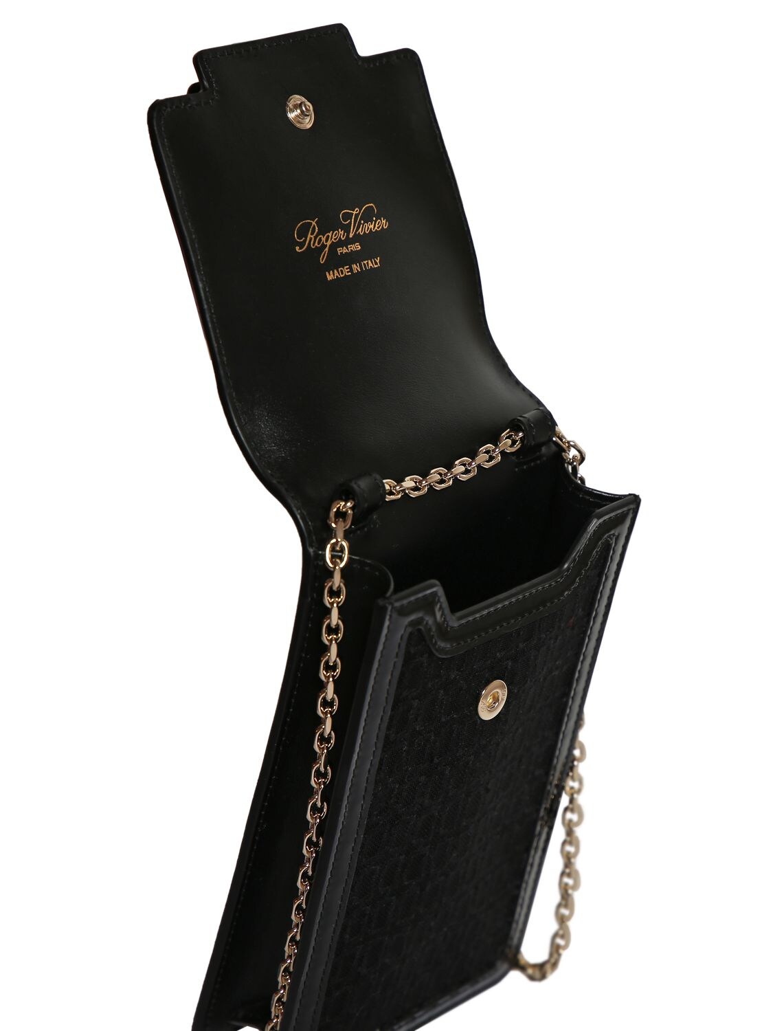 Shop Roger Vivier Belle Vivier Leather Phone Holder In Black