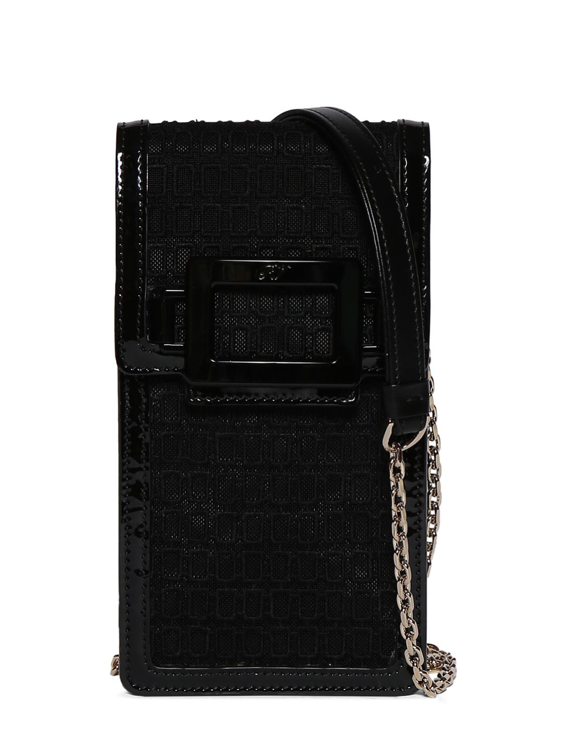 Roger Vivier Belle Vivier Leather Phone Holder In Black