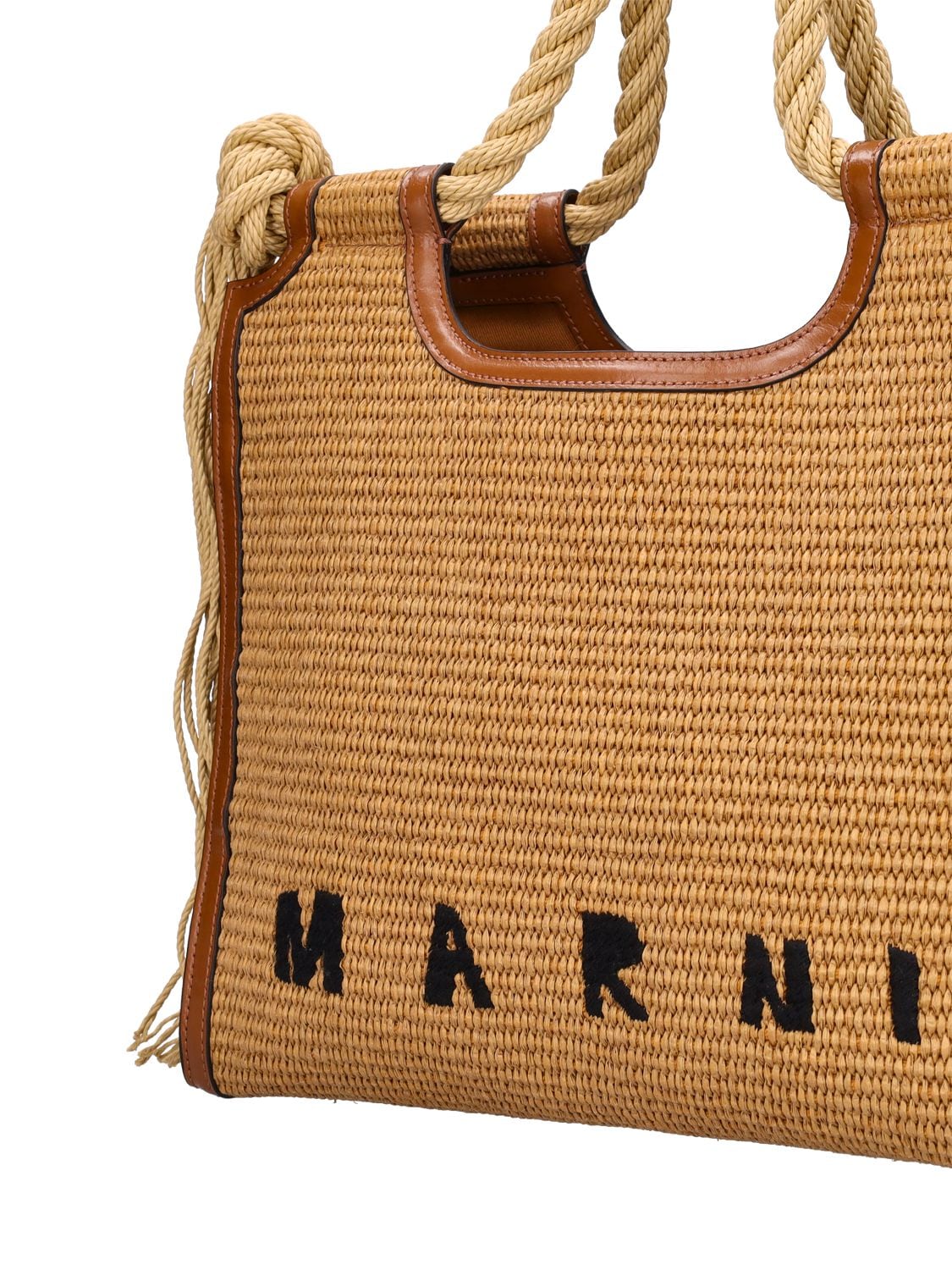 Shop Marni Marcel Woven Cotton Blend Tote Bag In Raw Sienna