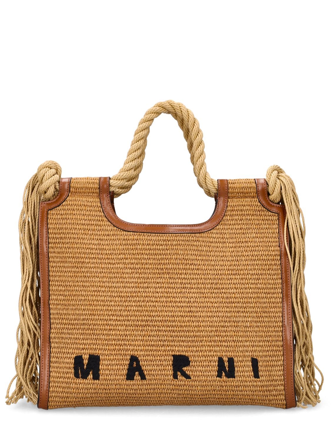 Marni Marcel Woven Cotton Blend Tote Bag In Raw Sienna