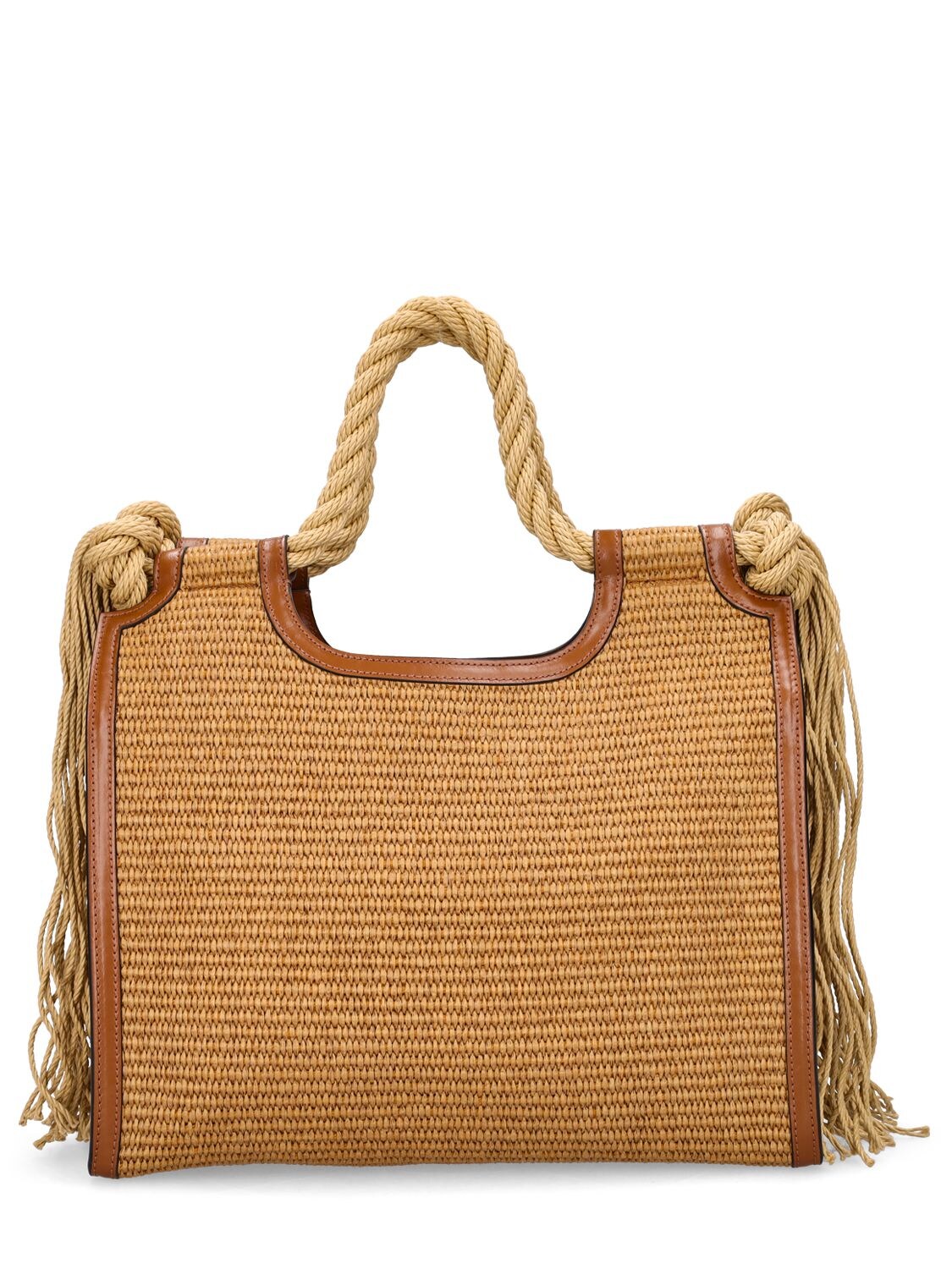 Shop Marni Marcel Woven Cotton Blend Tote Bag In Raw Sienna