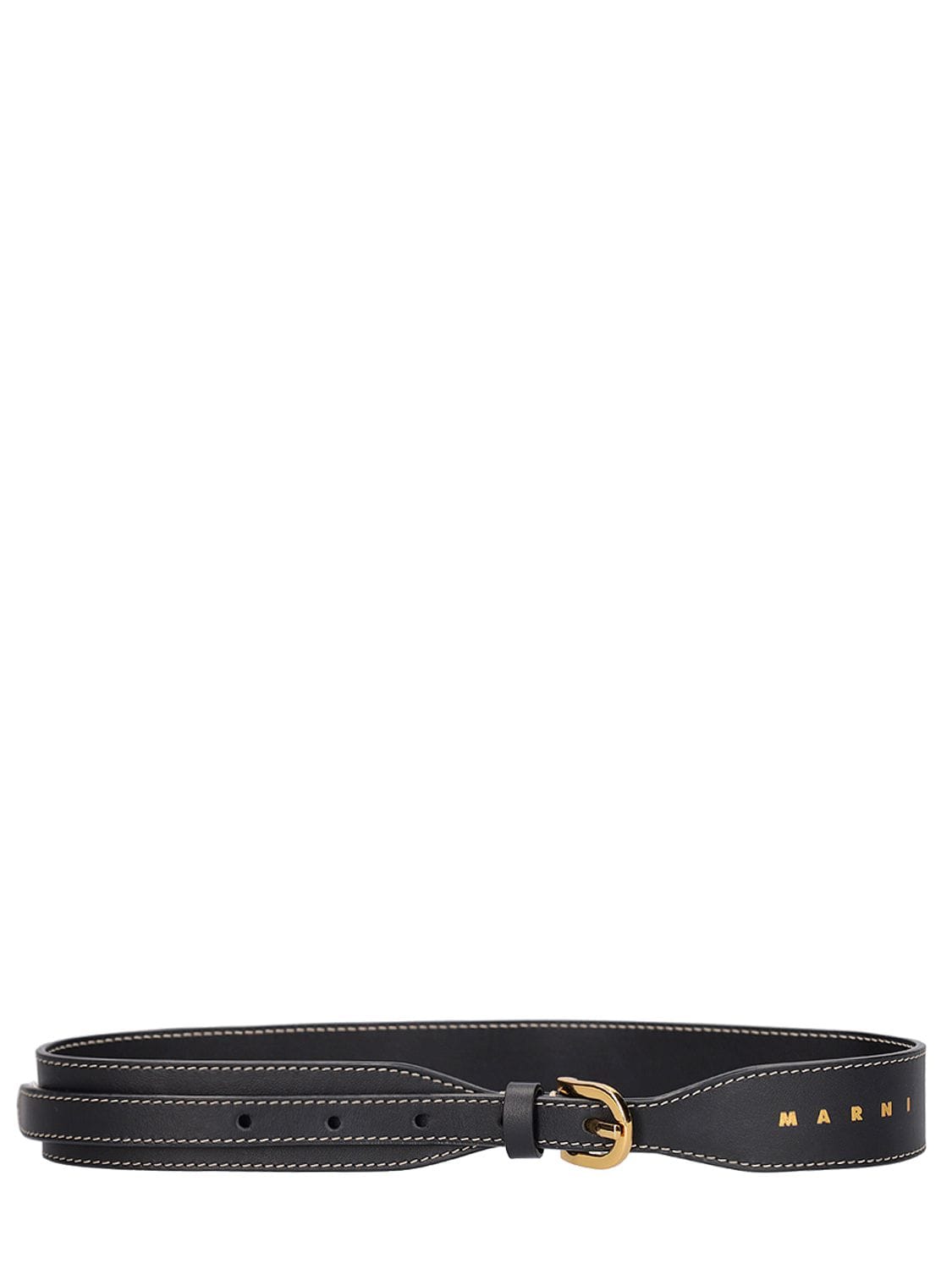 Marni Leather Belt W/logo Detail In Black