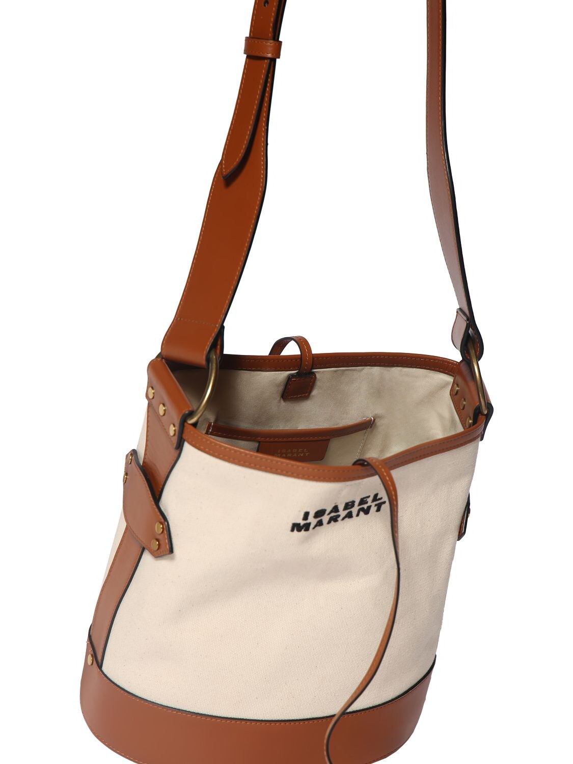 Shop Isabel Marant Samara Leather Shoulder Bag In Ecru,cognac