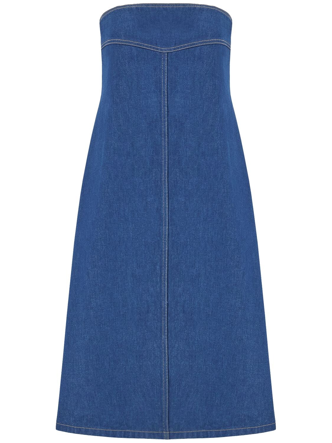 FERRAGAMO STRAPLESS COTTON DENIM MIDI DRESS