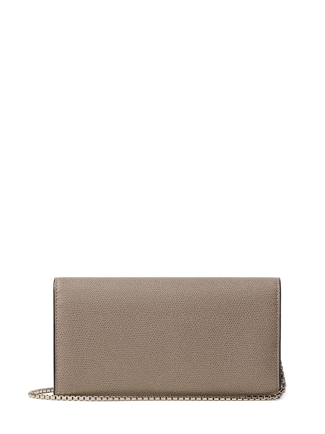 Shop Valextra Continental Wallet W/ Chain In Oyster