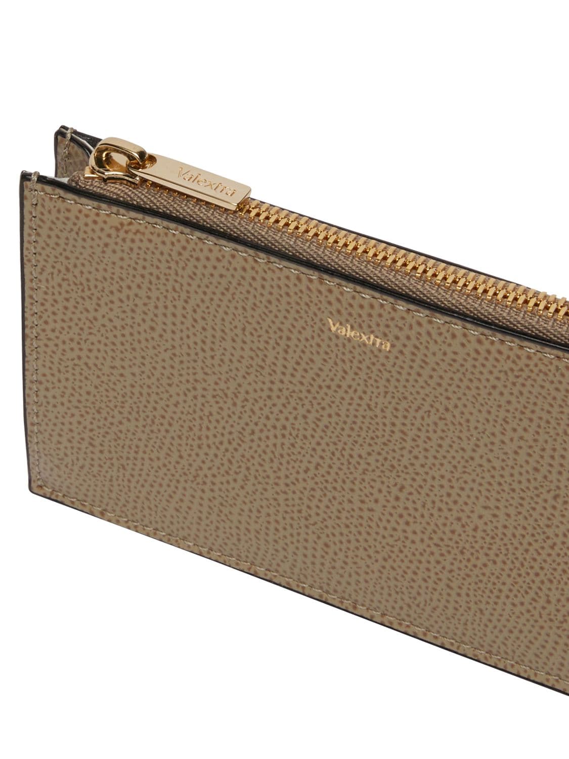 Shop Valextra Leather Zip Card Holder In Oyster