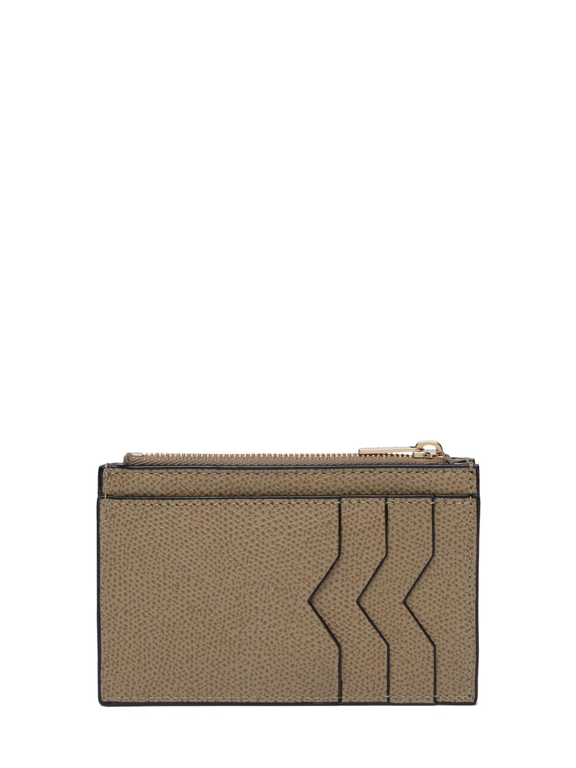 Shop Valextra Leather Zip Card Holder In Oyster