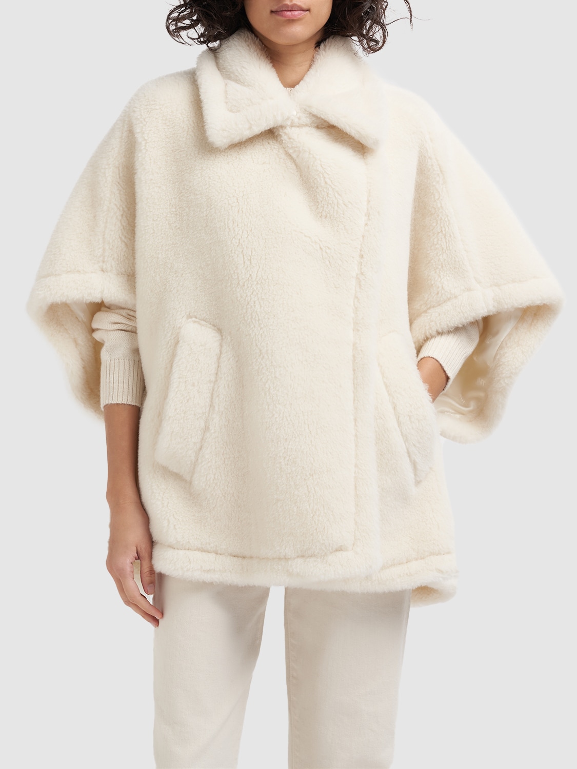 Shop Max Mara Tebe1 Alpaca & Wool Teddy Cape In White