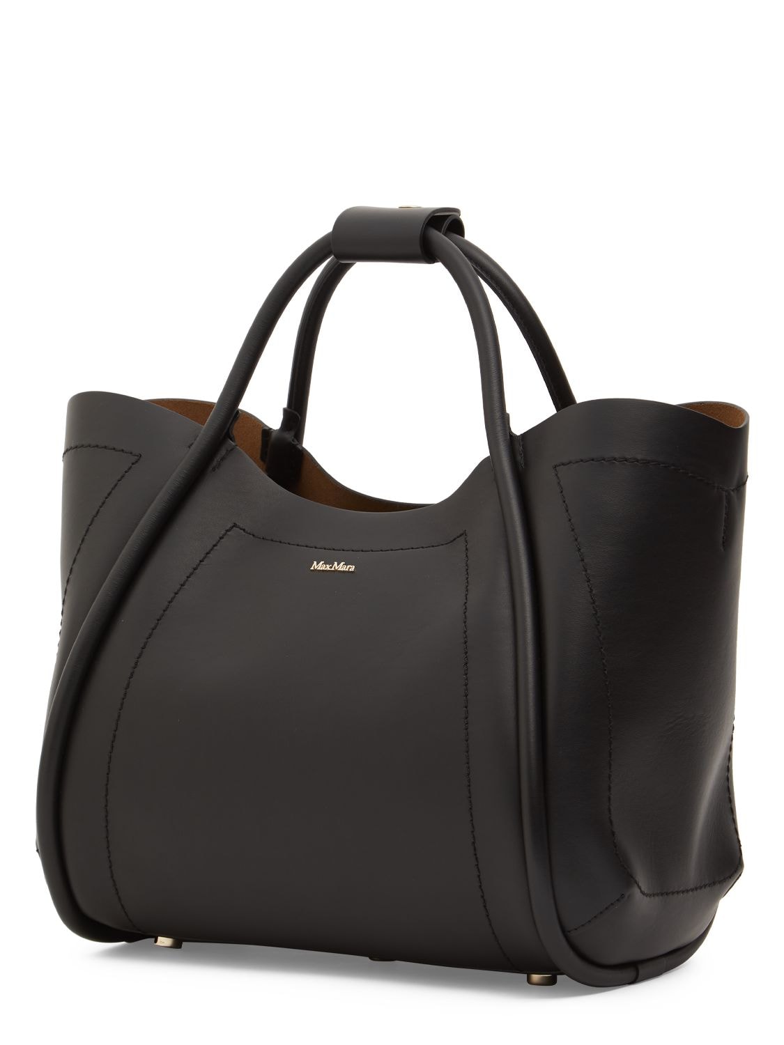 Shop Max Mara Medium Marin Leather Tote Bag In Black