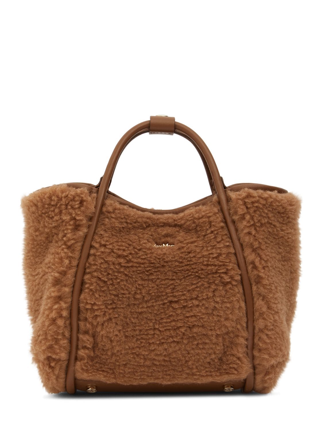 Max Mara Xs Tmarin Camel Teddy Top Handle Bag In Cammello