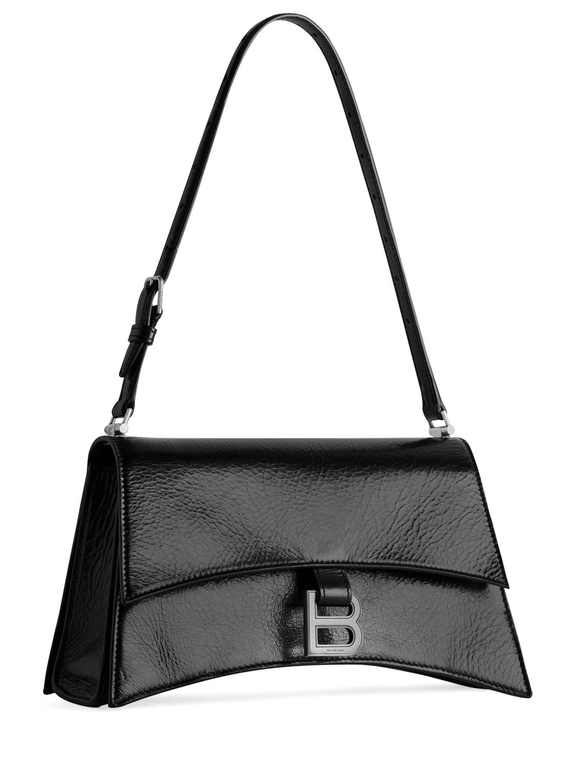 Shop Balenciaga Small Crush Sling Leather Shoulder Bag In Black