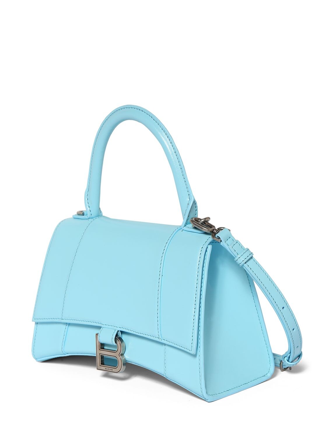 Shop Balenciaga Small Hourglass Leather Top Handle Bag In Sea Blue