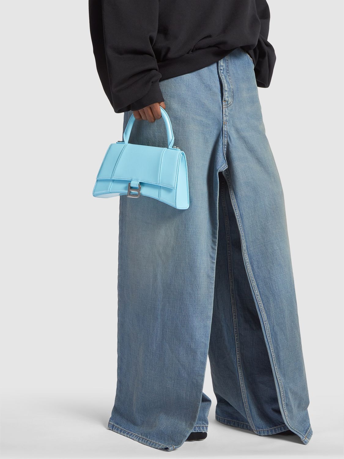 Shop Balenciaga Small Hourglass Leather Top Handle Bag In Sea Blue