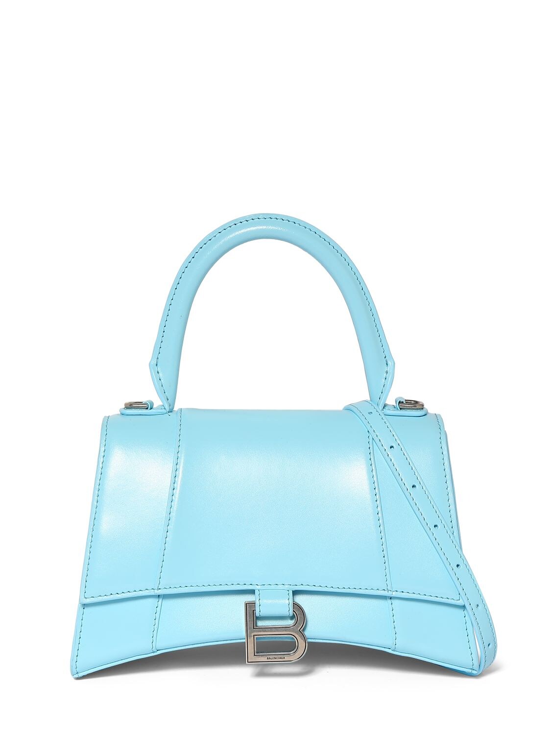 Shop Balenciaga Small Hourglass Leather Top Handle Bag In Sea Blue