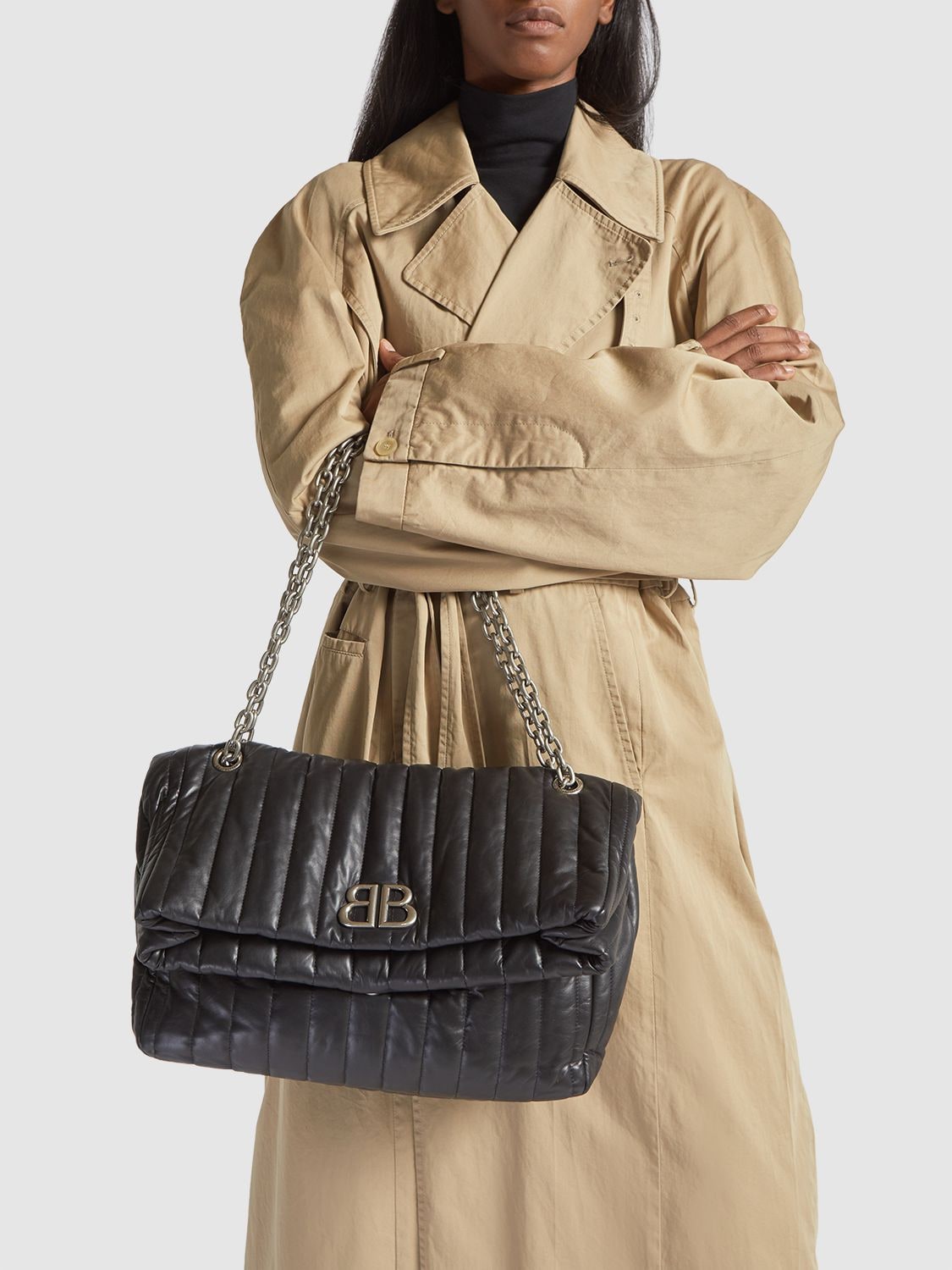 Shop Balenciaga Medium Monaco Leather Shoulder Bag In Black