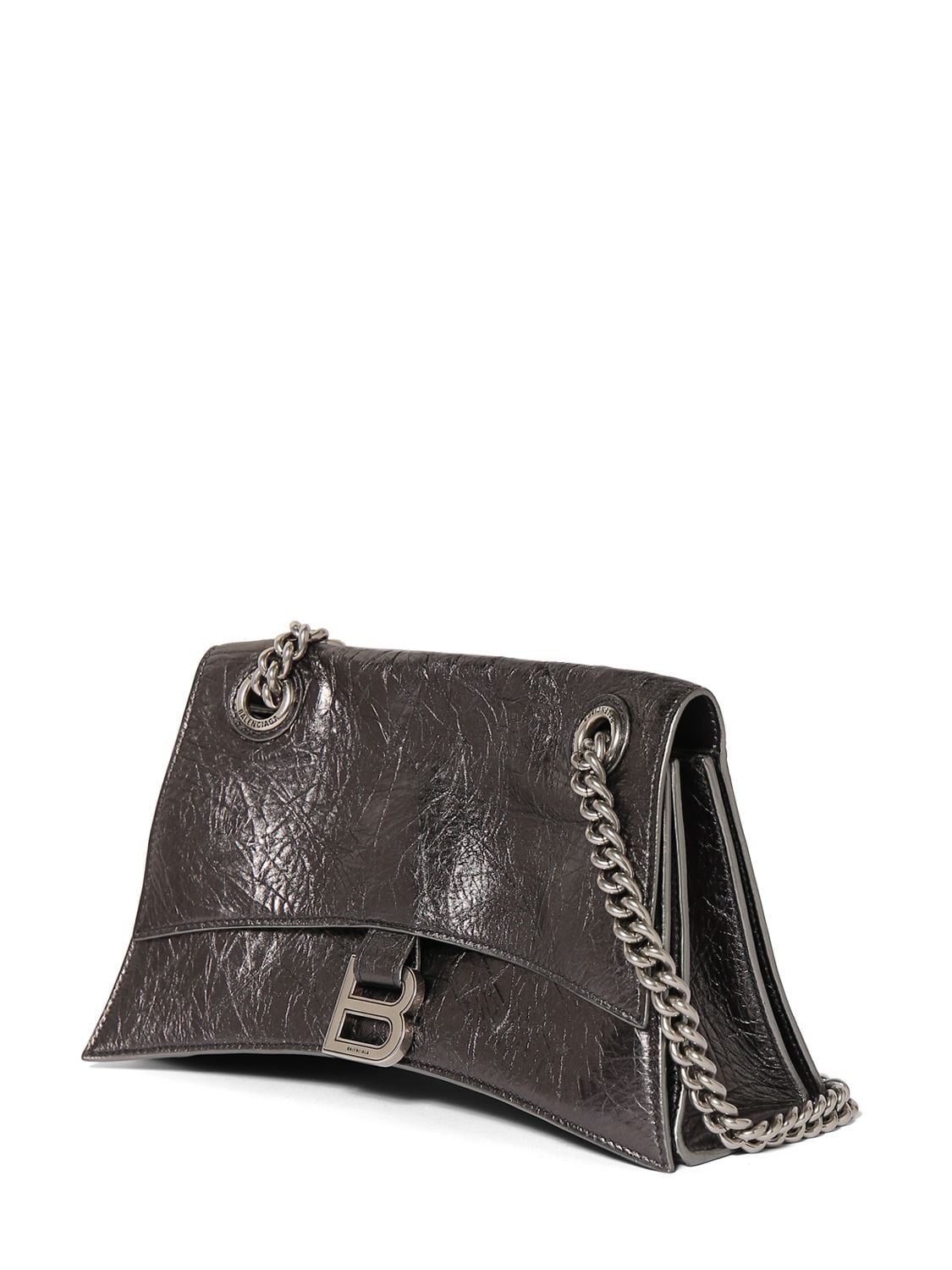 Shop Balenciaga Small Crush Leather Shoulder Bag In Steel Grey