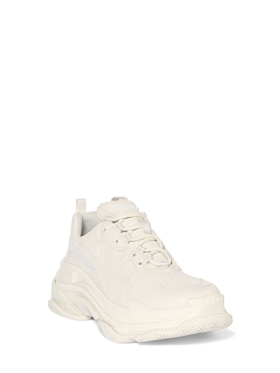 Shop Balenciaga 60mm Triple S Leather Sneakers In Optic White
