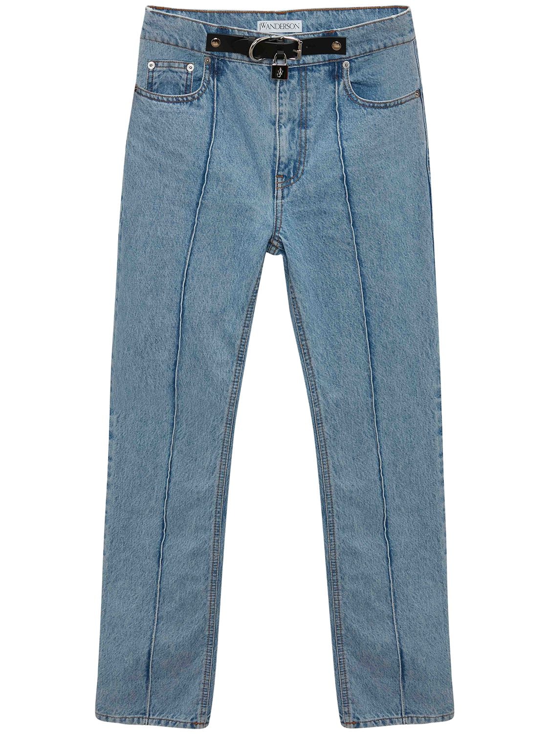 Jw Anderson Cotton Denim Padlock Belt Slim Fit Jeans