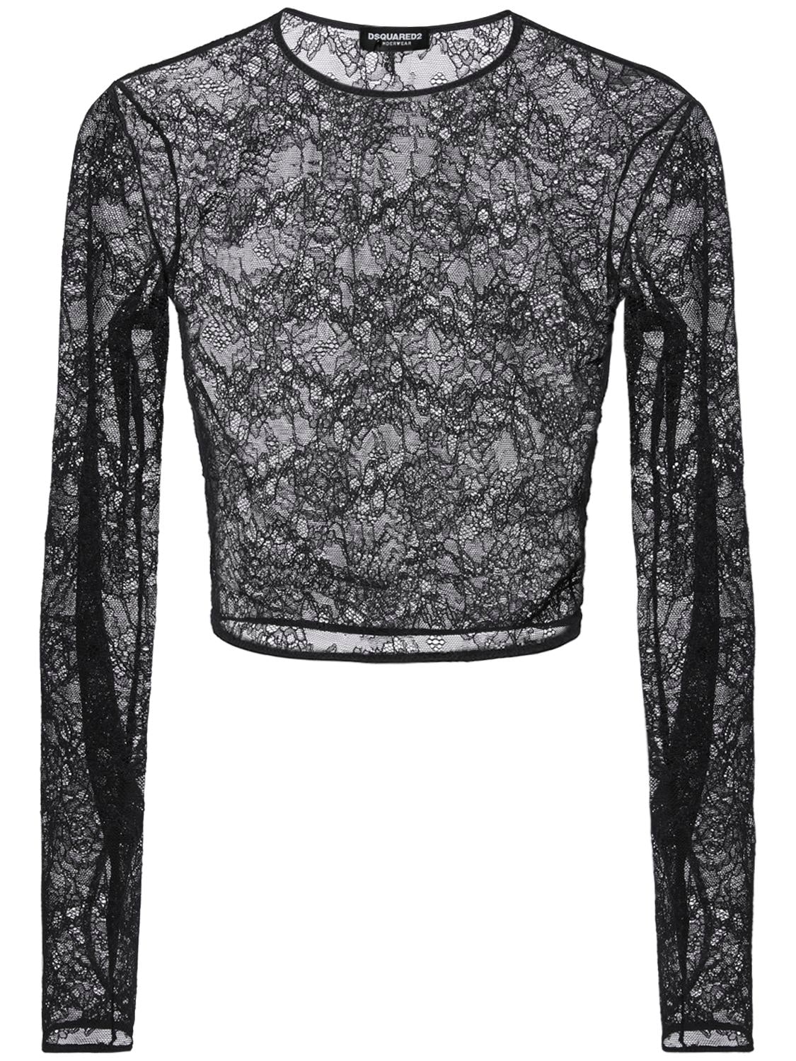 Dsquared2 Long Sleeved Lace Crop Top In Black