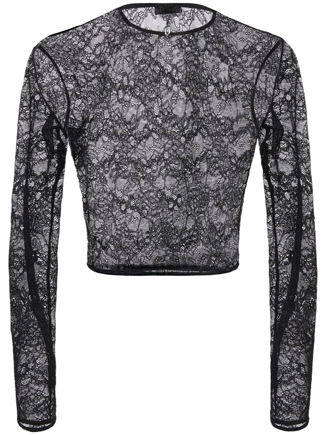 Shop Dsquared2 Long Sleeved Lace Crop Top In Black