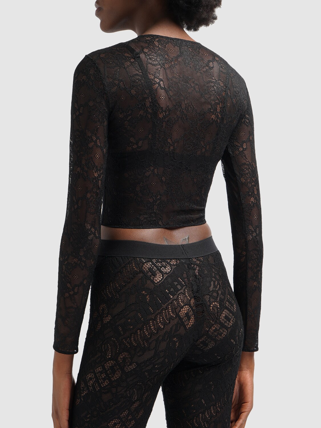 Shop Dsquared2 Long Sleeved Lace Crop Top In Black