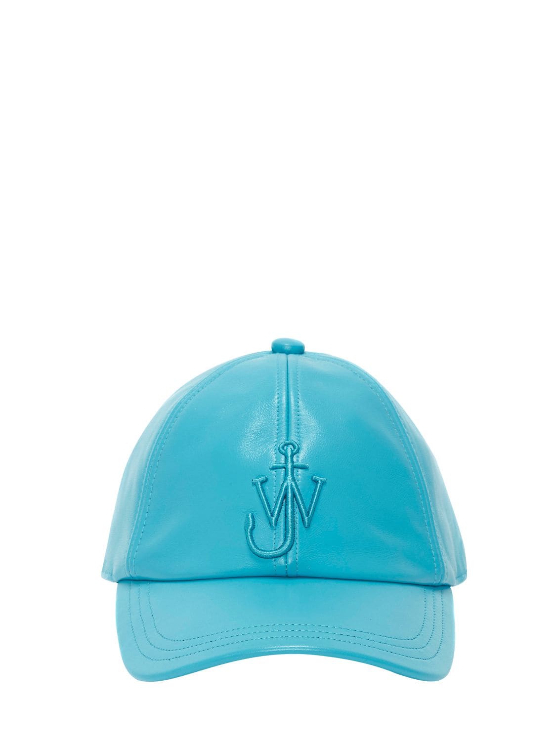 Shop Jw Anderson Logo Embroidery Leather Baseball Cap In Turquoise