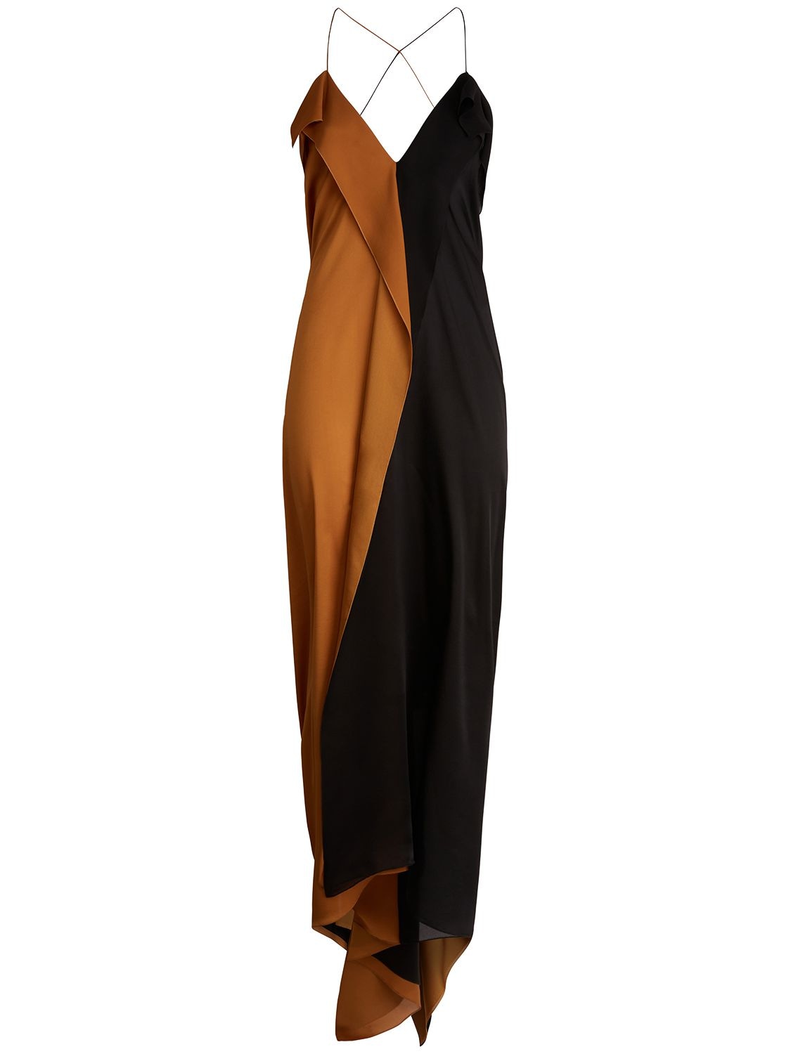 Image of Satin Draped Color Block Long Dress