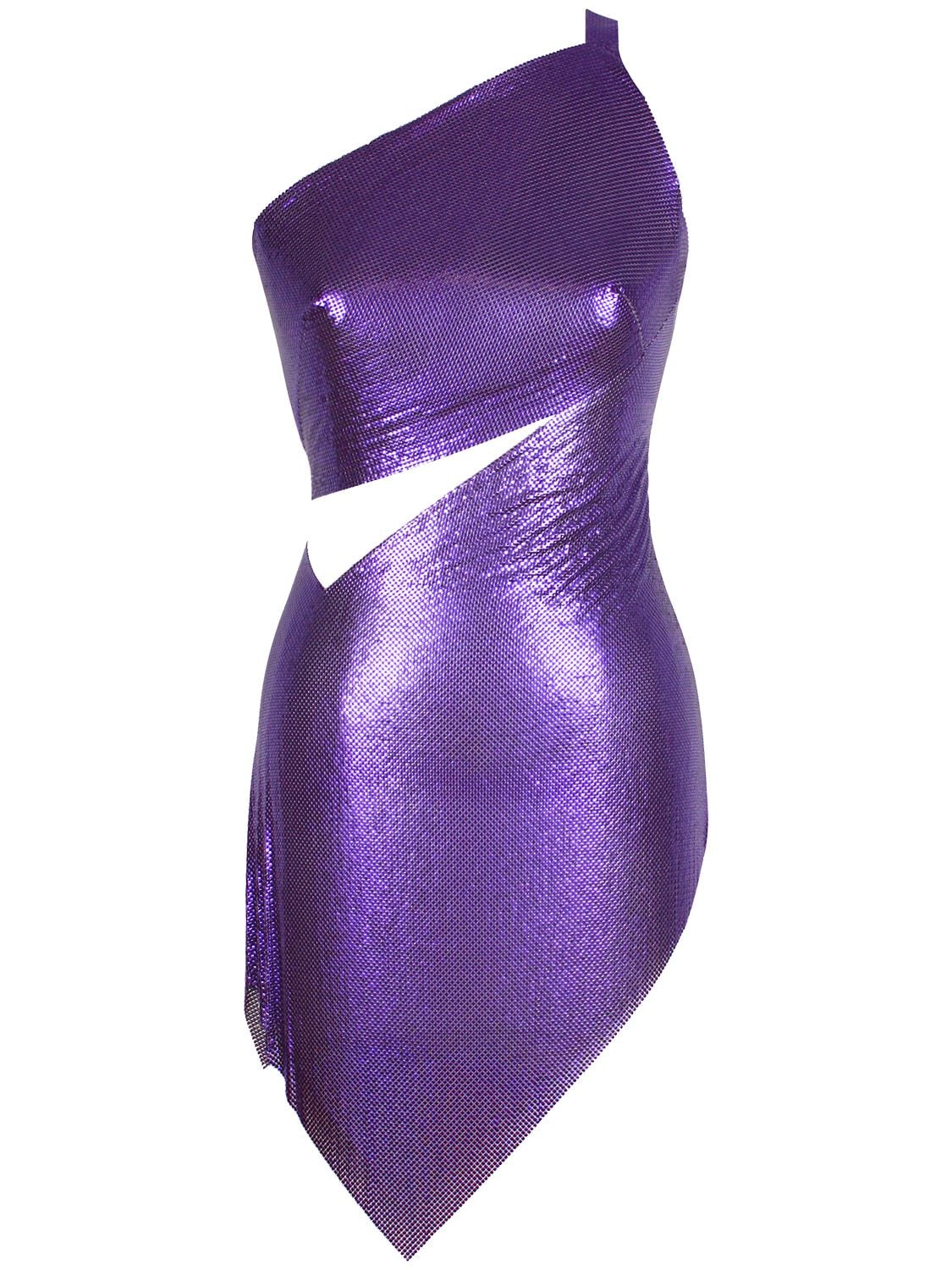 Fannie Schiavoni Rita Metallic One Shoulder Mini Dress In Purple