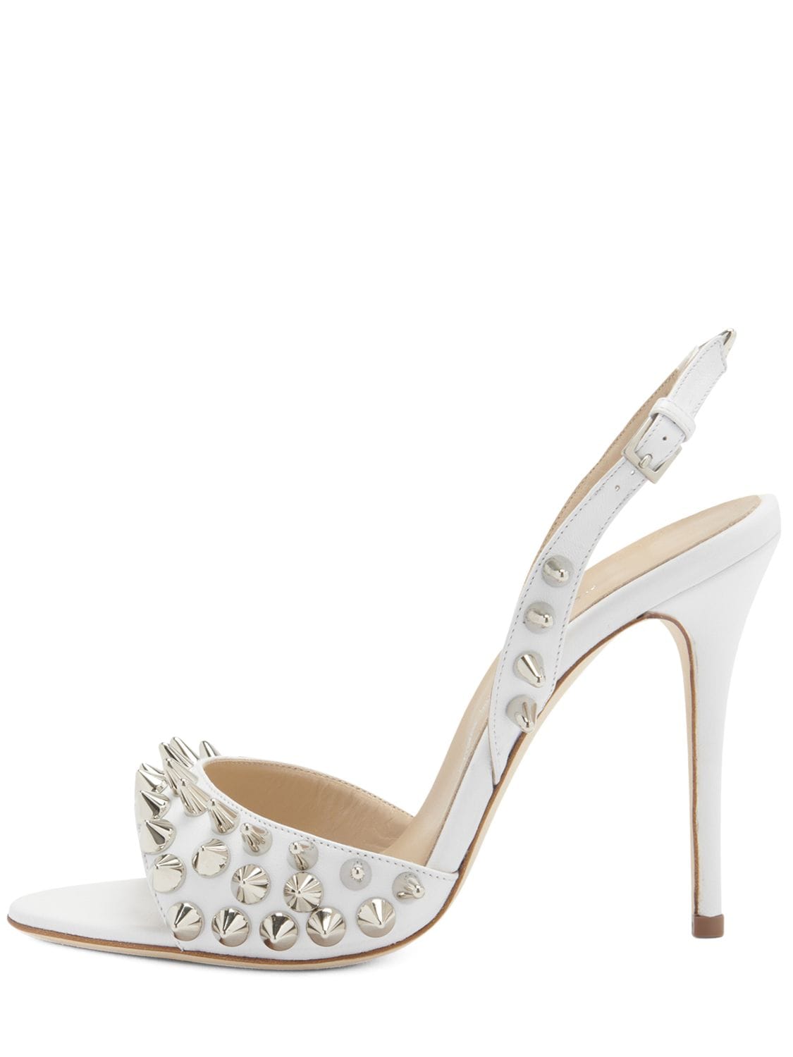 Alessandra Rich 100mm Leather Sandals W/ Spikes In White