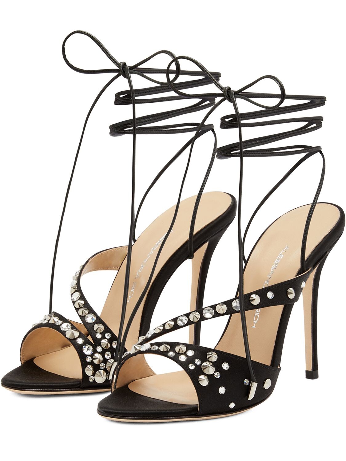 Shop Alessandra Rich 100mm Visocse & Silk Satin Sandals In Black
