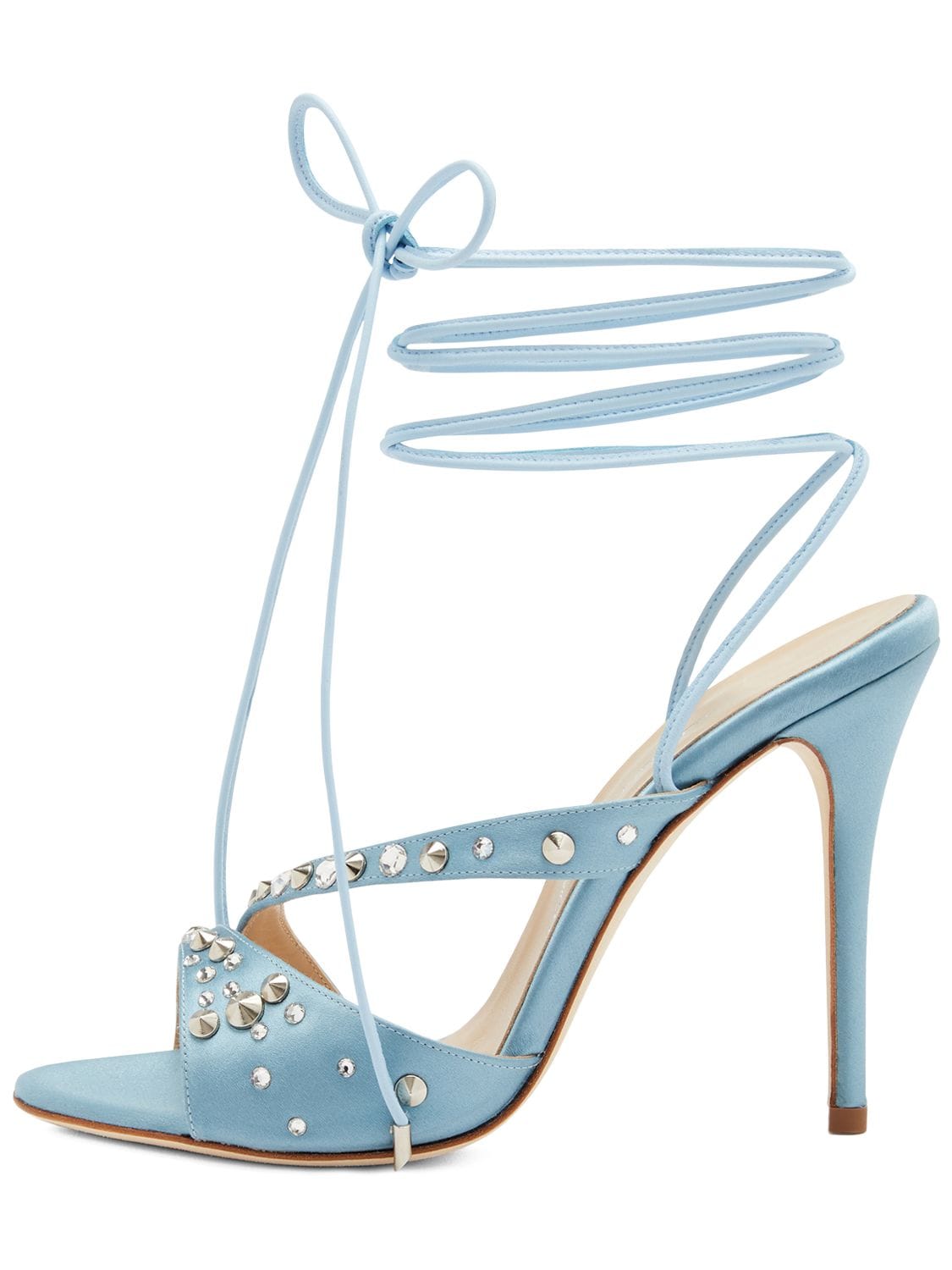 Alessandra Rich 100mm Visocse & Silk Satin Sandals In Light Blue