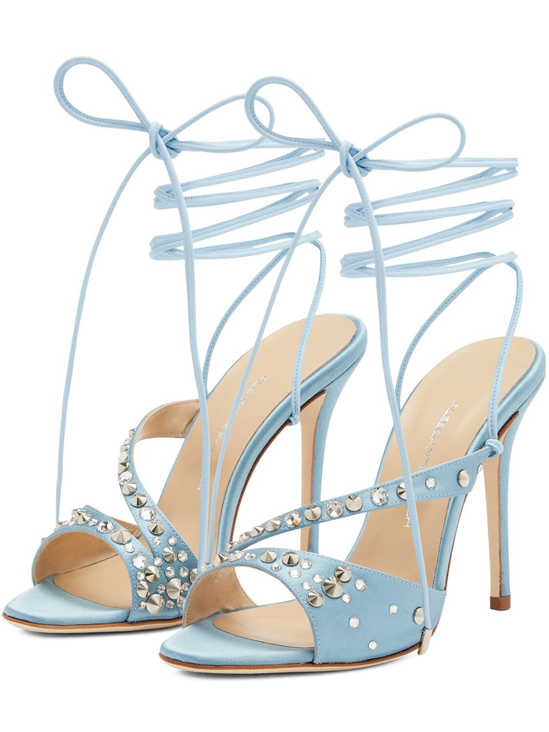 Shop Alessandra Rich 100mm Visocse & Silk Satin Sandals In Light Blue