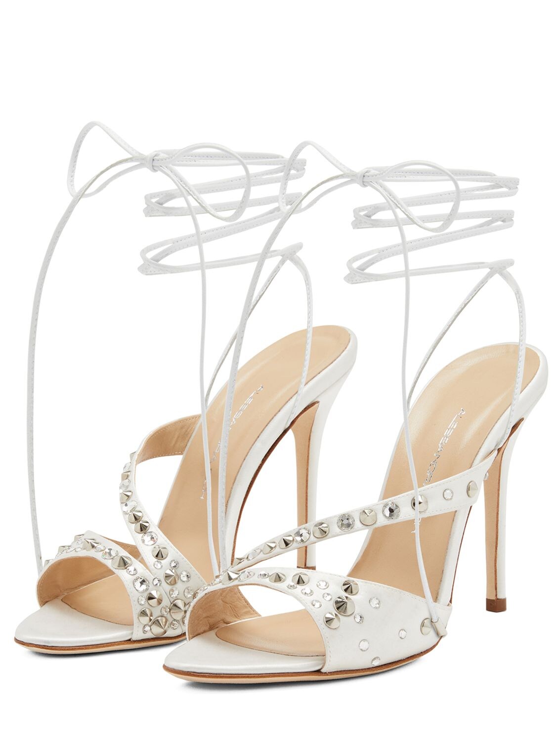 Shop Alessandra Rich 100mm Visocse & Silk Satin Sandals In White