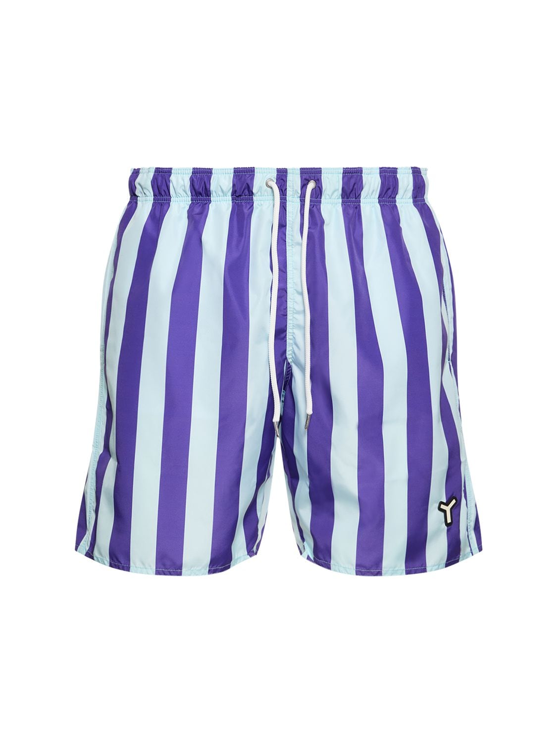 Yes I Am Stripe Print Tech Swim Shorts In Purple,blue