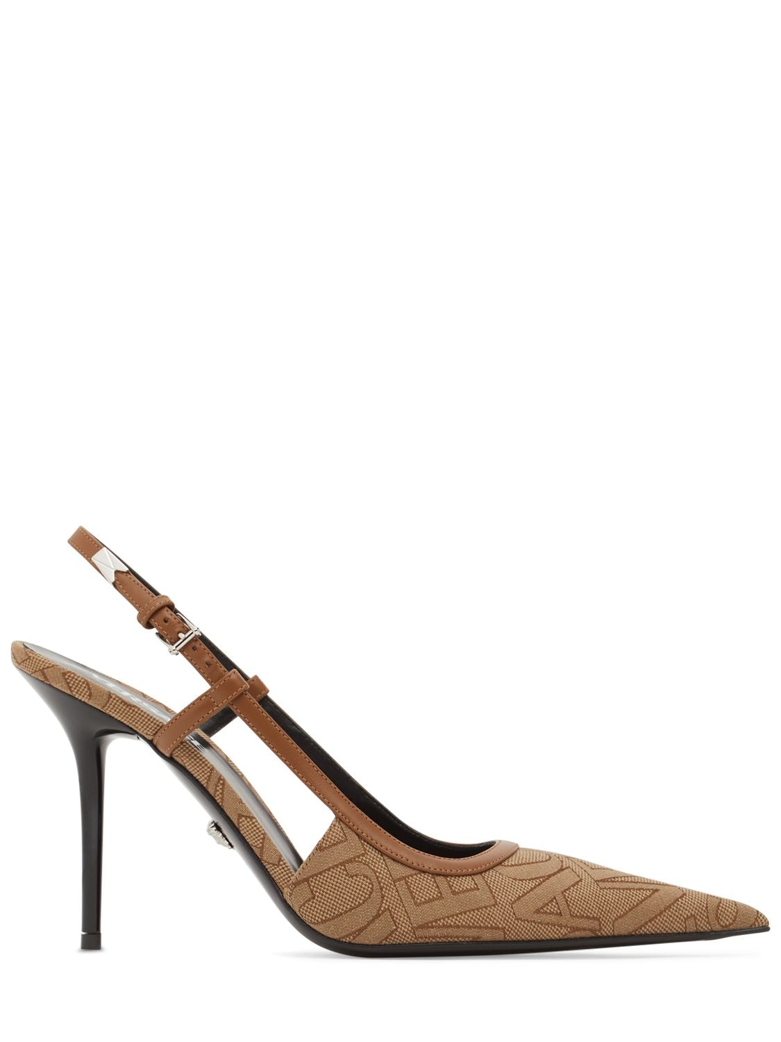 Versace 95mm Jacquard & Leather Slingback Pumps In Beige
