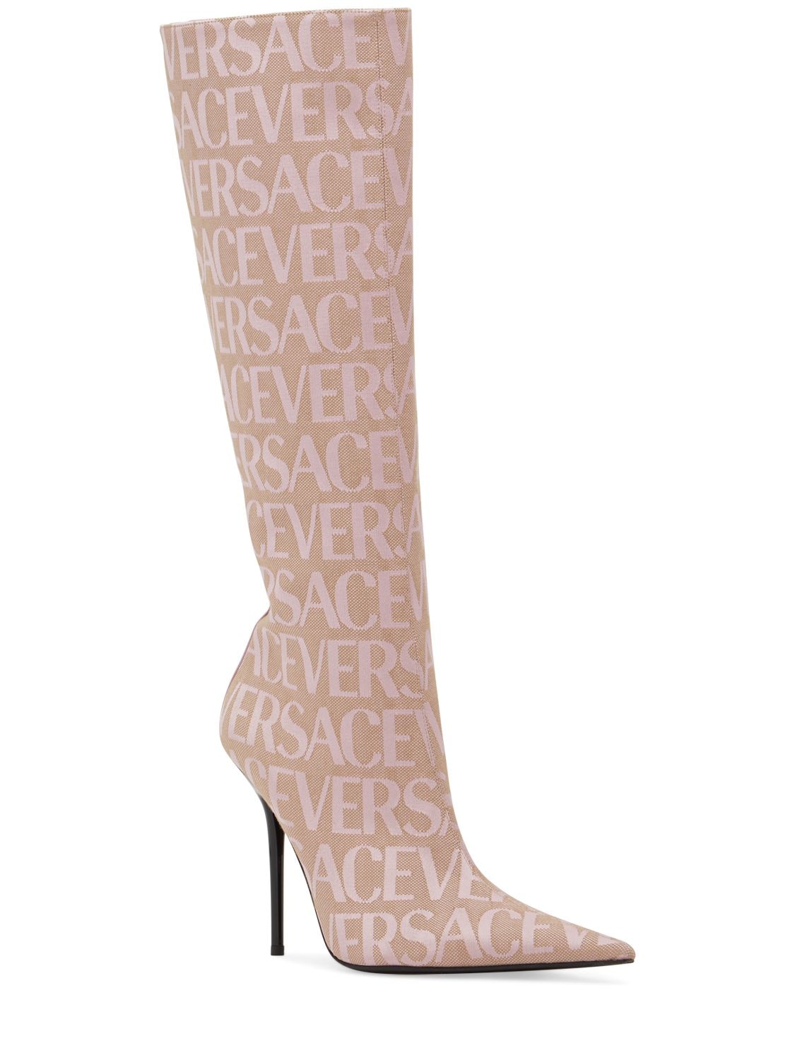 Shop Versace 110mm Canvas & Leather Boots In Pink