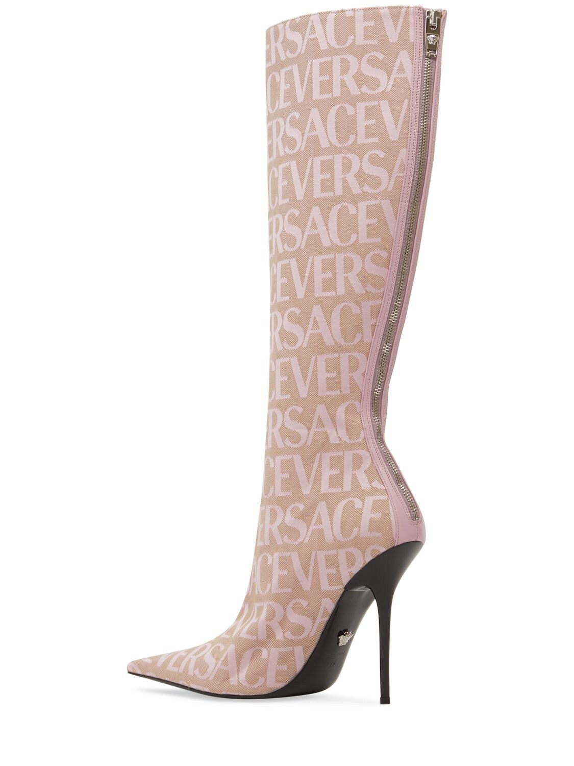 Shop Versace 110mm Canvas & Leather Boots In Pink