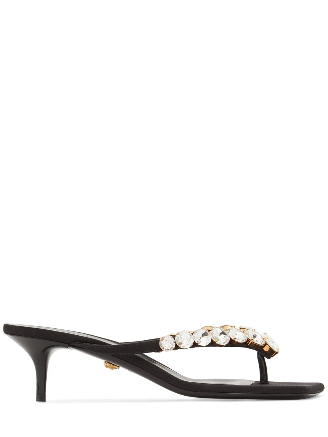 Shop Versace 45mm Embellished Satin Sandals In Black